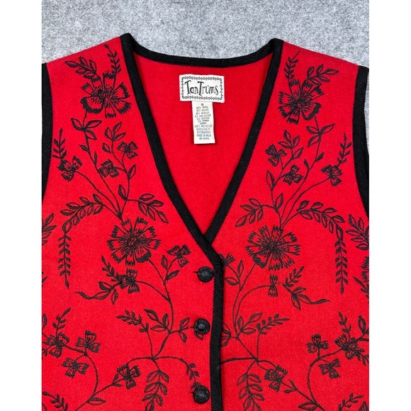 Tantrums Jackets & Blazers - TanTrums Red Wool Blend Floral Embroidered Button‎ Front Vest Womens Small